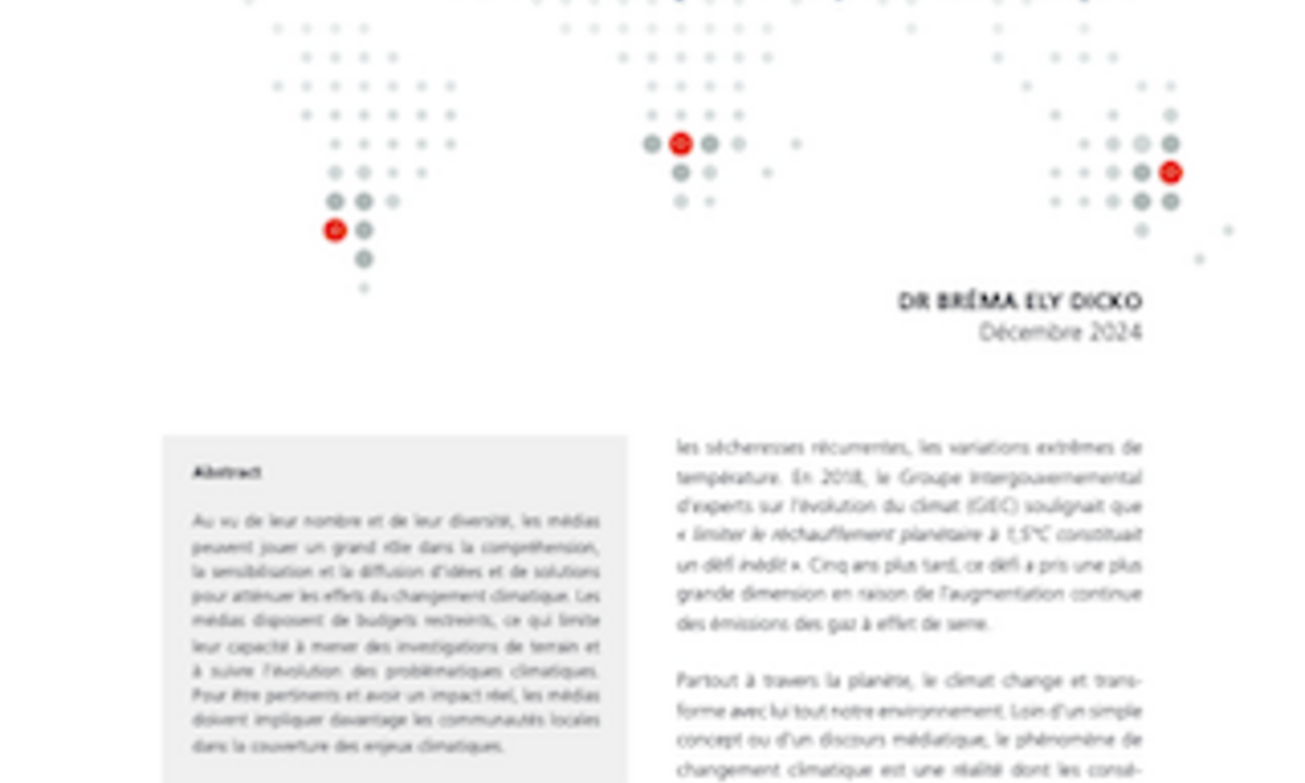 Publication Cover: Changements climatiques et médias au Mali, enjeux et problématique